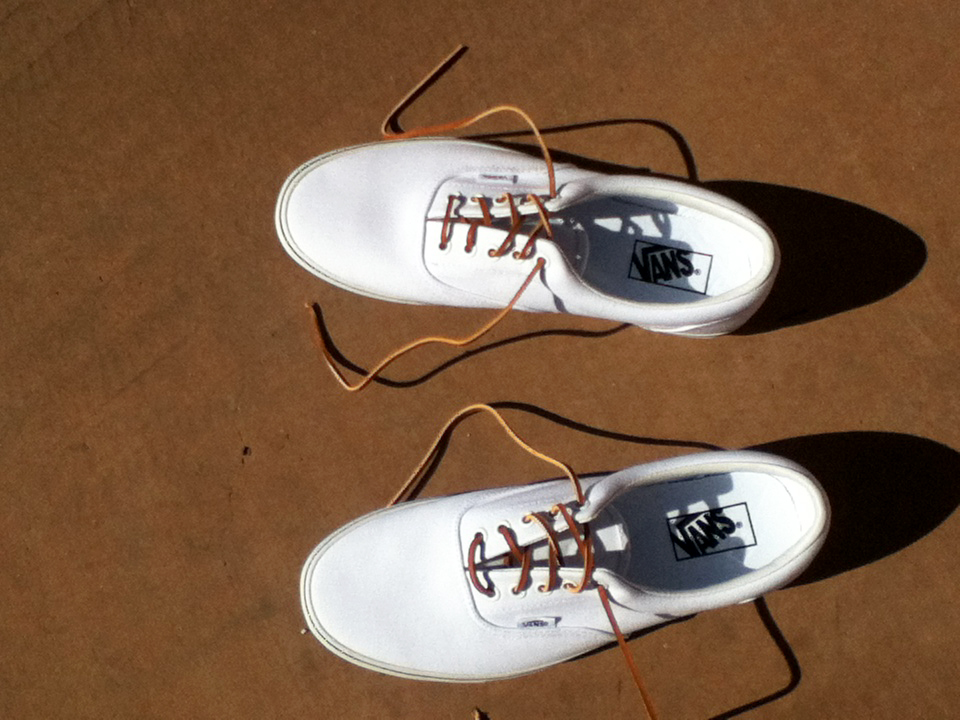 True White Era Vans with Leather Laces 